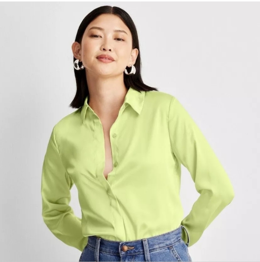 A New Day Lime Green Long-Sleeve Blouse - Size XXL